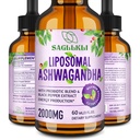 Lipozomální Ashwagandha Liquid Drops 2000mg, Ashwagandha Root Extract Dodatek (7% Witanolides) s Black Pepper Extract & Probiotics for Focus, Cognition & Energy - 2 FL.OZ (1 lahvička)