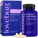 Lovebug Postnatální Probiotika - 20 miliard CFU Multi Stuin pro kojení - s Fenugreek, Mléko Thistle & Fennel, Podporuje zdraví prsu Mléko & Gut, Postpartum Essentials, 30 Kapsle