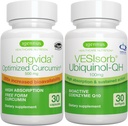 Longvida Curcumin 500mg + VESIsorb Ubiquinol- QH Advanced CoQ10 100mg Bundle, Ultra Biologický Curcumin s Biologicky dostupným & Fast- acting Ubiquinol, by Igennus