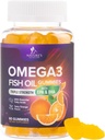 Omega 3 Fish Oil Gummies - Podpora srdečního zdraví Omega 3 Gummy dodatek pro dospělé a děti s vysokou absorpcí DHA & EPA, Joint & Brain Support, Delicious Orange Flavor Fish Oil Vitamíny, 60 Gummies