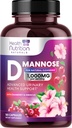 D-Mannose doplněk 1,350mg - s Cranberry, Hibiscus & Pampeliška - Fast-acting, přírodní močový trakt a močová měchýř podpora pro ženy a muže - Flush & Cleanse Nečistoty - Non- GMO, Vegan - 180 Kapsle
