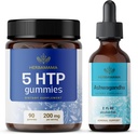 HERBAMAMA 5-HTP and Ashwagandha Kit - Bundle of 200 mg 5-Hydroxytryptophan Gummies & Ashwagandha Liquid Drops 2 fl oz - Vegan, Non- GMO, Alkohol & Gelatin- Free - 2 Pack