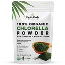 Earth Circle Organics Organics Organic Chlorella Powder Superfood 124; Kosher CARL 124; Broken Cell Wall chlorofyl, Vegan, Super Green Algae, Clean Chlorella, High in Protein, Fiber & Amino Acids - 4oz