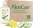 AloeCure USDA Organic Aloe Vera Juice Lemon Flavor - Vyrobeno do 12 hodin sklizně - Přírodní doplněk stravy pro vyváženou kyselost žaludku - Podpora trávicího a imunitního zdraví, 18 Btls x 16.7oz