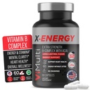 X-Energy Extra Strength B Complex with Caffeine & Vitamin B12 - Energy Support with B1, B2, B3 Niacin, B6, Folic Acid, Biotin, B5, Taurin, Ginseng, Rhoddiola, Maca, Acai & Spirulina - 60 Kapsle