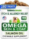 BARK & SPARK Omega 3 pro psy - 180 Fish Oil Paces for Dog Shedding, Skin Allergy Chews, Itch Relief, Hot Spots Treatment - Joint Health - Skin and Coat Supplement - EPA & DHA Fatty Acids - Losos Oil
