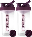 Utopia Home Protein Shaker Lahvička - (Balení po 2) 28- Ounce Shaker Lahvičky pro proteinové směsi - Fitness Sports Classic Protein Mixer Shaker Lahvička (Clear / Plum)