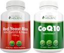 Čistě holistická červená kvasinková rýže 1200mg & Niacin + CoQ10 100mg - 120 Kapsle & 240 Softgels Bundle - Made in USA