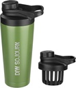 DIW 24 oz Shaker láhev, nerezová ocel Shaker láhev s Noise- Free Design, Izolovaný kovový Shaker Cup pro proteinové směsi a předcvičení, Gym láhev Shaker (zelená)