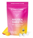 Pink Stork Organic Mango Sweets s vitamínem B6 pro ranní nevolnosti a nevolnosti pohybu, přidána zázvor a vitamín B6, 1. trimester Těhotenství musí mít - 30 obalené bonbony