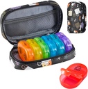 Serfeymi Týdenní Travel Pill Organizátor 2 Times A Day PM Upgraded Rainbow Pill Box 7 Day with Portable Zipper PU Leather Pill Case, Lékařský Organizátor pro pilulky, Vitamíny, Rybí oleje - Black 02