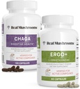 Skutečné houby Ergothioneine (60ct) a Chaga (120ct) Bundle se Shiitake a Oyster Houba Extract - Dlouhověkost, stravovací zdraví - Vegan, gluten zdarma, Non- GMO - Přírodní podpora pro zdravé stárnutí