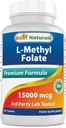 Nejlepší Naturals Methyl Folate 15000 mcg (15mg) (Most Bio- Dostupná) 60 tablet - podporuje funkci růstu buněčné formace, mozek, paměť, kardiovaskulární zdraví (60 Počet balení po 1)