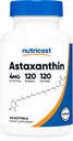 Nutricost Astaxanthin 4mg, gluten Free a non-GMO, 120 Softgels (4 měsíční dodávka)