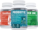 Balance ONE 2 Month Kit CLAS124; Probiotický, Candassist, Játra One CLAS124; 15 Miliardy CFU Probiotický CFU 124; Přírodní čištění s kyselinou Capyl CLAS124; Podpora jater s mléčným thistle