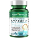Čistota Produkty High Potency Black Seed Oil - Double Strength + Cold Pressed - 3% Thymoquinon - 500 mg Black Cumin Seed Oil - Omega 6 + 9 Essential Fatty Acids - Snadné spolknutí - 30 Mini Softgels