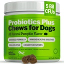 Deley Naturals Probiotika Plus Žvýkačky pro psy, Gut doplněk zdraví, 5 miliard CFU, trávicí enzymy, Prebiotika, Psí alergie, Průjem, Kvasinky, Dýně Flavor, 90 Počet - Made in USA