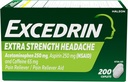 Excedrin Extra Strength Relief Caplet for Heache Relief, Acetaminophen 250mg, Aspirin 250mg, Kofein 65mg, Pain Reliever, 200 Počet