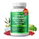 Citrus Bergamot dodatek - 15-in-1 Přírodní směs s Red Yeast Rice Hawthorn Olive Leaf Odorless Česnek Česnek Zázvor Fenugreek - 150 Počet - Made & Tested v USA
