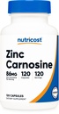 Nutricost Zinek Carnosinus 86mg, 120 Kapsle - Non- GMO, gluten zdarma, zink L- Carnosinus dodatek