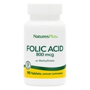 Natures Plus kyselina listová (methylfolát) - 800 mcg, 90 Veganských tablet - podporuje zdravý růst tkání - Vegetariánská, bezlepková - 90 Služeb