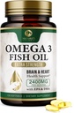 Omega 3 Rybí olej Pills 2400mg - Triple Strength Omega 3 Rybí olej doplňky - Nejlepší EPA & DHA mastné kyseliny pro podporu mozku a srdce, Příroda Omega3 Dodatek, 60 Day Supply - 120 Softgels