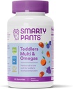 SmartyPants Toddler Multivitamin Gummies: Omega 3 Fish Oil (EPA / DHA), Vitamin D3, C, Vitamin B12, B6, A, K & Zinek, Biotin, Beta karoten, gluten zdarma, Tři ovocné příchutě, 90 Počet (30 denní dodávky)