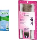 Debrox Spairmer 's Uar Drops, 1 Fl Oz & Swisspers Premium Cotton Swabs, 300 Počet na vodu ucpaný Ušní úleva