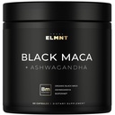 ELMNT 40,000mg 40x Síla Organic Black Maca Root w. Ashwagandha - # 1 Nejvyšší potence Black Maca Root Kapsle pro muže dodatek 40: 1 Extrakt - 100% čisté Maca Peruana Maca prášek pilulky Gelatinized