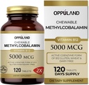 Methyl B-12 5000mcg Žvýkací s folátem - Vitamin B12 Methylkobalamin Sublingvální tablety - Podporuje energii a funkci mozku - Veganský dodatek - Orange Flavor - 120 Počet