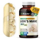 BIO KRAUTER Lions Mane Dodatek Kapsle 1800 mg - 250 Hrabě - Vegan Lions Mane Powder Dodatek pro podporu mozku - 3 měsíce Dodávka - Žádné Fillers