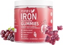 Železné gumy Sugar Free, 120 Gummies Železný dodatek pro ženy Multivitamin se železem, Vitamíny a zinek pro ženy, Muži & Děti - Grape Flavor, Veganský dodatek, Folát pro Energy- Ne po chuti