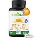 Doplněk k ForestLeaf Vitamin D3 + K2 (MK7) - MenaQ7 - Vápník a vitamin D3 5000 IU Max Absorpce - Síla zubů a kostí, Zdraví srdce, Podpora imunitního systému - 60 Veggie Kapsle