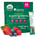 Zena Nutrition Organic Super Green Powder, 70 + Superfoods, 0 Cukr, 5G Fiber, Spirulina, Chlorella, Antioxidanty, Prebiotika / Probiotika, Digestive Enzymes, Smíšené Berry, 45 Drink Mix Packets