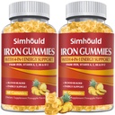 2 Pack Vegan 80MG Železné gumy pro ženy a muže - Vitamin A, C, B pro dospělé a děti - Krev & Builder & Energy Support for Iron Deficiency, Anémie, 120 Počítá ananasové flavor gumy