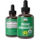 Ashwagandha Liquid Drops. USDA Organic Vegan dodatek. Extra síla Ashwagandha Root Extract pro ženy, muže, děti. Nulový cukr, organické, gluten zdarma tinktura doplňky.
