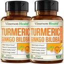 Ginkgo Biloba and Turmeric Curcumin Supplement w / Black Pepper & Organic Tumeric - Přírodní Turmeric Supplement for Focus, Memory, Joint & Brain Health - Vegan Ginko Biloba Kapsle w / Curcuma - 2 Pack