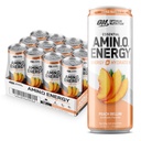 Optimum Nutrition Amino Energy Sparkling Hydration Drink, Electrolytes, kofein, aminokyseliny, BCAA, Cukr zdarma, Peach Bellini, 12 Fl Oz, 12 Pack (Balení květen Vary)