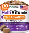 Pes Multivitamin Chewable - Dog Vitamíny a doplňky s Glucosamine - 170 Chews - Hip & Joint, Pet Imunitation Support, Skin & Coat, Gut & Heart Health - Senior & Puppy Multivitamin Pet Dodatek