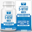 L-methylfolát 7.5 MG, Optimalizovaný a vysoce bioaktivní methylfolát, 5-MTHF dodatek pro nádech a imunitní podporu, přírodní dietní dodatek pro energii, non-GMO & gluten- free, 90 Kapsle