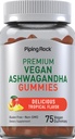 Piping Rock Ashwagandha Gummies dodatek 124; 75 Počet 124; pro ženy a muže 124; Tropické Flavor 124; Vegan Formule 124; Non-GMO, gluten zdarma