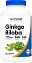 Nutricost Ginkgo Biloba 120mg, 240 tobolek - Extra síla Ginkgo Biloba Extract - Gluten Free & Non- GMO
