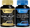 Glycinátové kapsle Magnesium - 750mg - Hořčík dodatek vysoké absorpční dodatek VÝDEJ Šilajit Čisté himalájské organické kapsle s přirozeně okurující Fulvic acid