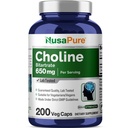 NusaPure Choline Bitartate 650 mg 200 Veggie Kapsle (Vegetarian, Non- GMO, Vegan)