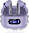 Fialové bezdrátové sluchátka P1 PRO, sluchátka bezdrátová Bluetooth sluchátka s čirým volání Mics Ušní Buds, Pohodlné Fit, IPX7 Vodotěsný dlouhý bateriový život, 30H Playtime pro sportovní cvičení