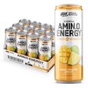 Optimum Nutrition Amino Energy Sparkling Hydration Drink, Electrolytes, Kofein, aminokyseliny, BCAA, Cukr zdarma, Mango Ananas Limeade, 12 Fl Oz, 12 Pack (Balení květen Vary)