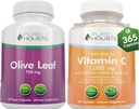 Čistě holistický olivový list extrakt 750mg + vitamín C 1000mg 2 stage uvolňovací pouzdro - 485 Veganské kapsle - Made in USA