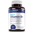 Ageimunní vitamin B komplex s vitaminem D3 B12 B6 Magnesium- bisglycinát a folát jako methylfolát - Lékařský substituovaný metylovaný B komplex dodatek - 60 Kapsle - Bez niacinu