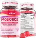 Vaginální Probiotika Gummie pro ženy PH bilance, Odorová kontrola s prebiotika, Cranberry, D- Mannose, Promotes Feminin Zdravá Vaginální Flora, Močová Trakt, kvasnice, Digestivní podpora, Cukr zdarma, 60Cts