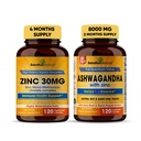 Sandhu Herbals Zinek 30mg doplněk a Organic 4 v 1 Ashwagandha Kapsle se zinkem 124; Podporuje zdravou pleť, imunitní systém ISN 124; Non- GMO